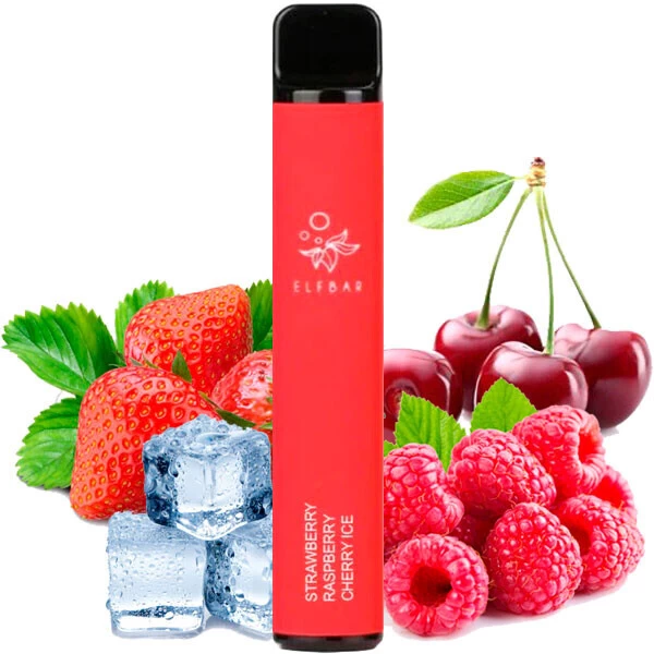 Одноразовая электронная сигарета Elf Bar Strawberry Raspberry Cherry Ice (Клубника Малина Вишня Лед) (1500 Затяжек)